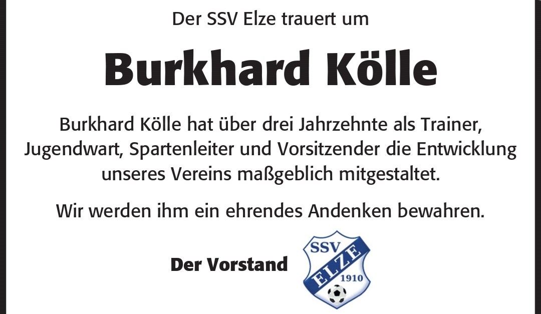Der SSV trauert um Burkhard Kölle