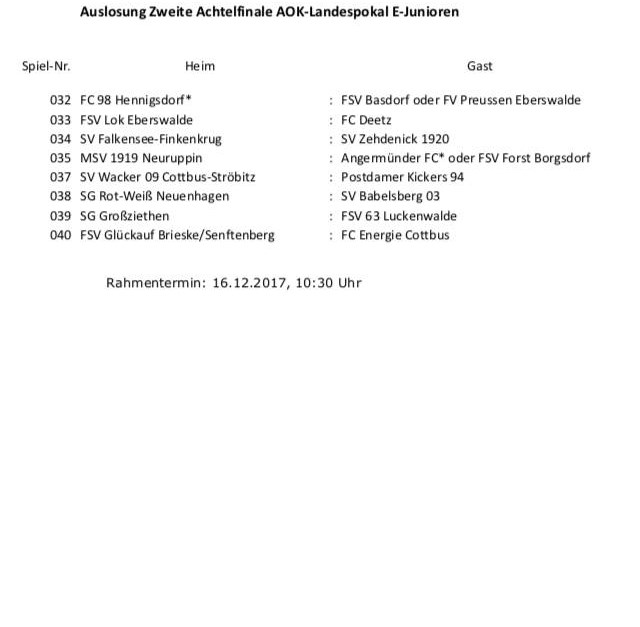 E1: Niederlage gegen Strausberg/ Pokalauslosung