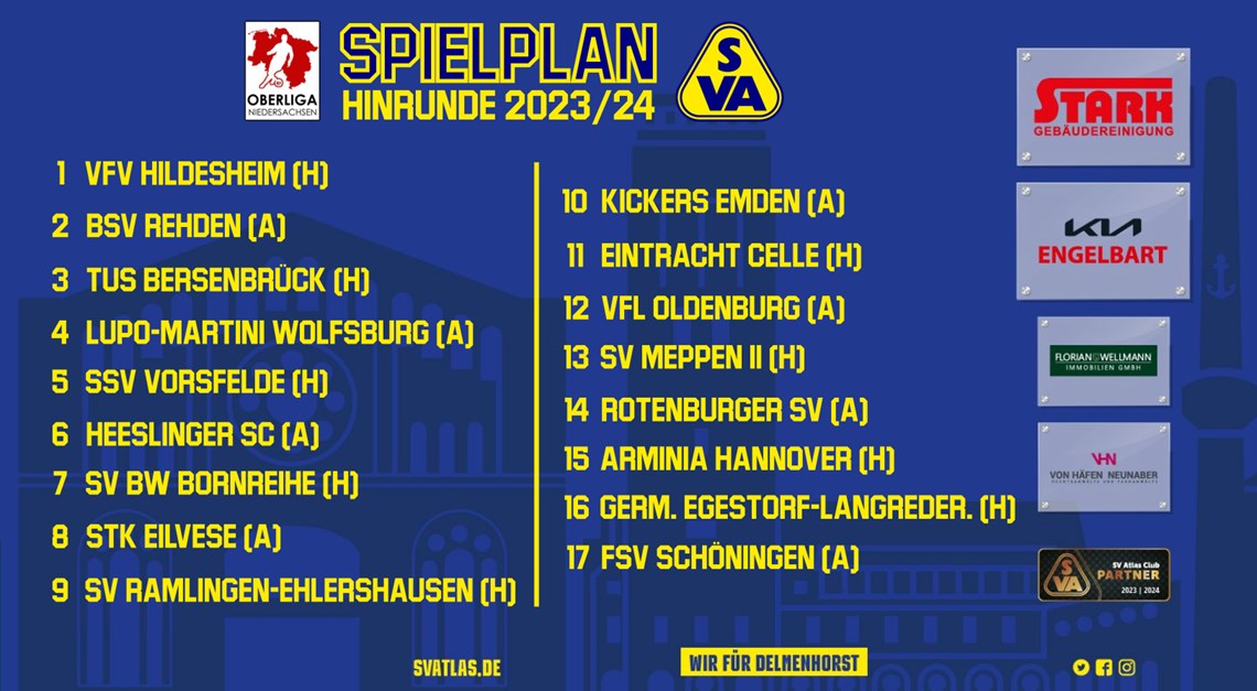 Spielplan Oberliga Niedersachsen 2023/24 Hinrunde