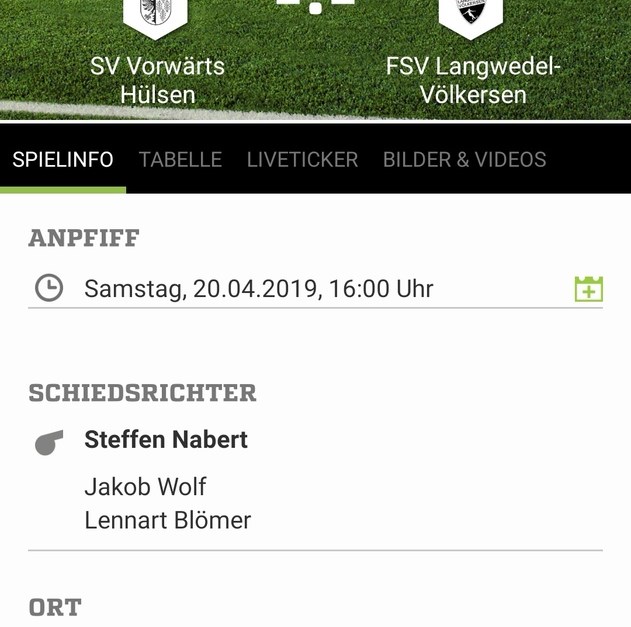 SV Vorwärts Hülsen Gegen FSV 20.04.2019 16:00