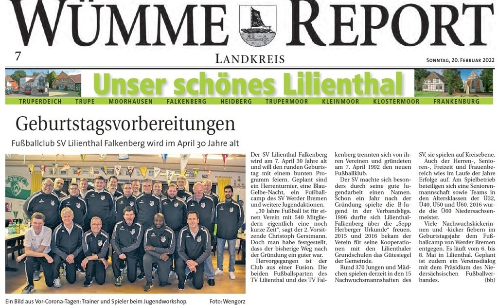 Der Fußball rollt wieder beim SV Lilienthal Fal...