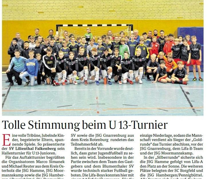 Blumenthaler SV gewinnt  U13 Junioren Hallentur...