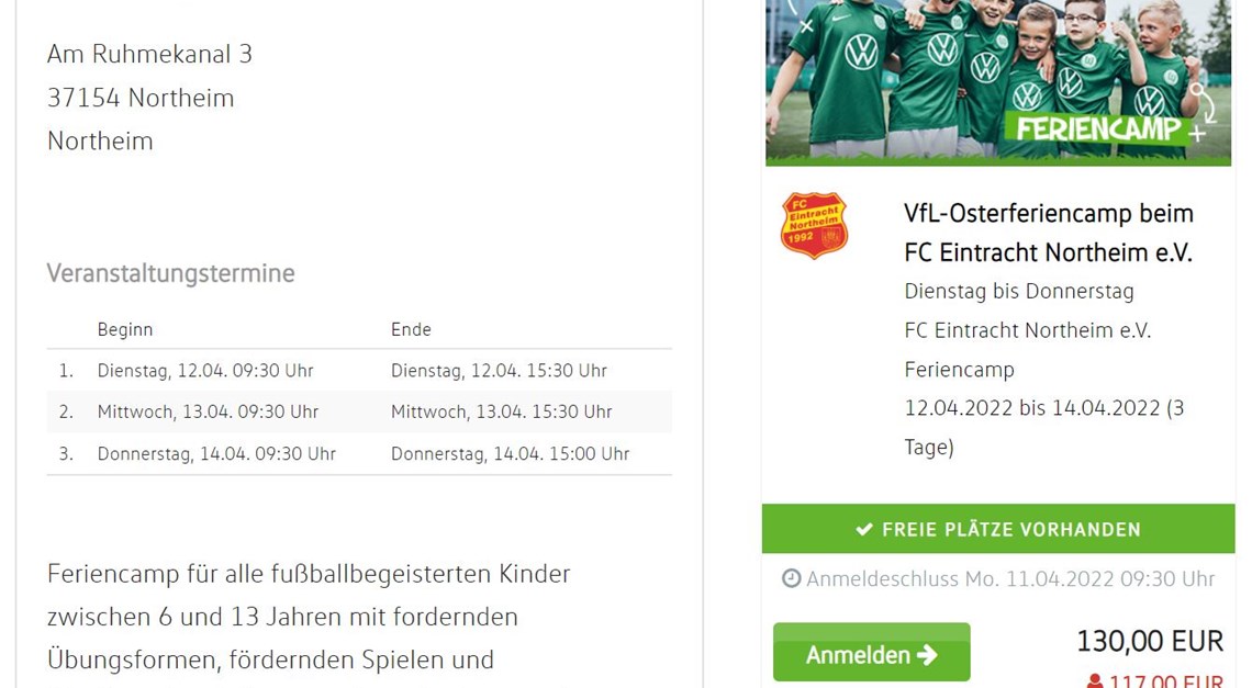 VfL-Osterferiencamp bei Eintracht Northeim