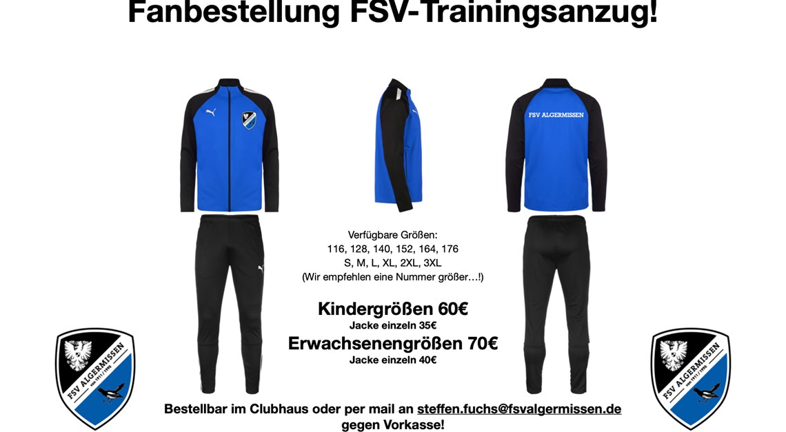 FSV Trainingsanzug für jedermann bestellbar!