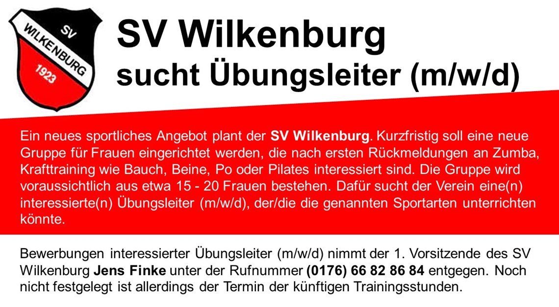 SV Wilkenburg sucht neue(n) Übungsleiter (m/w/d)